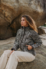 Wool Jacket - Cable Knit Aran - Brown/Cream Marl