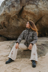 Wool Jacket - Cable Knit Aran - Brown/Cream Marl