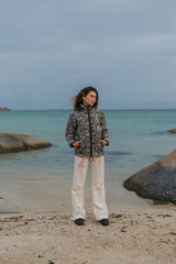 Wool Jacket - Cable Knit Aran - Brown/Cream Marl