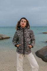 Wool Jacket - Cable Knit Aran - Brown/Cream Marl