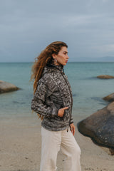 Wool Jacket - Cable Knit Aran - Brown/Cream Marl