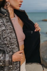 Wool Jacket - Cable Knit Aran - Brown/Cream Marl