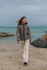 Wool Jacket - Cable Knit Aran - Brown/Cream Marl