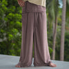 Brown Thai fisherman pants made from a soft hemp and cotton blend, extra-long prototype design for tall men 6'2"+, perfect for yoga, travel, festivals, and relaxed boho summer wear.