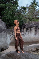 High Crotch Harem Pants - Intricate Mandala - Brown