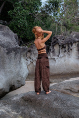 High Crotch Harem Pants - Intricate Mandala - Brown