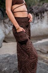 High Crotch Harem Pants - Intricate Mandala - Brown