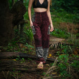 Elephant Print Warm Harem Blanket Pants with Pockets - Maroon/Burgundy