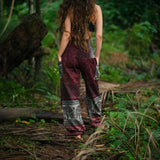 Elephant Print Warm Harem Blanket Pants with Pockets - Maroon/Burgundy