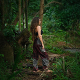 Elephant Print Warm Harem Blanket Pants with Pockets - Maroon/Burgundy