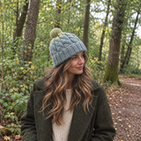 Duck Egg Blue & Green Chunky Cable Knit Wool Hat with Pom Pom