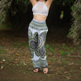 White Mandala High Cut Harem Pants - Green