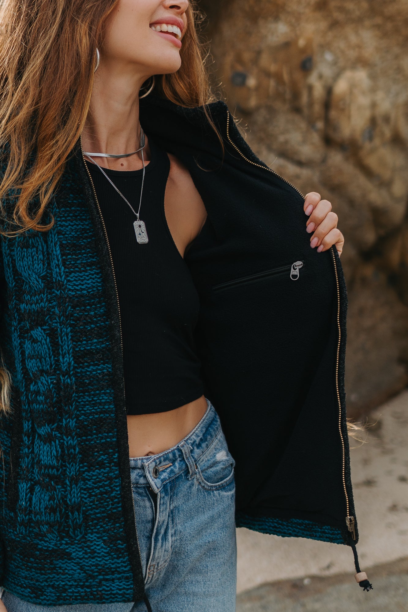 Wool Jacket - Cable Knit Aran - Teal