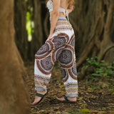 White Mandala High Cut Harem Pants - Brown