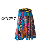 Colour splashed festival skirt with bold rainbow tie-dye panels and a wide stretchy waistband