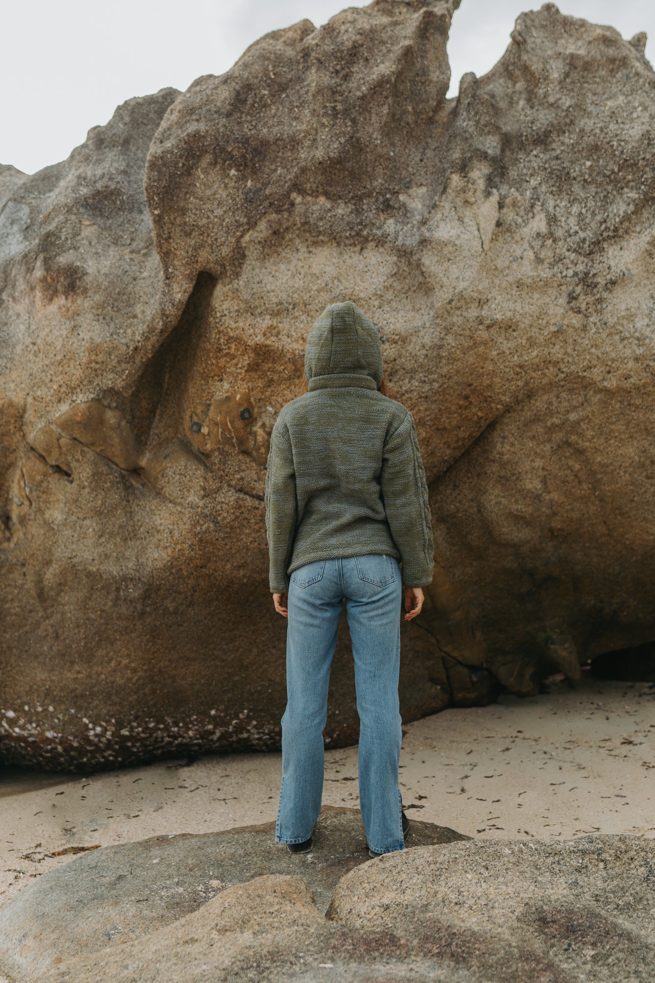 Wool Jacket - Cable Knit Aran - Olive Green