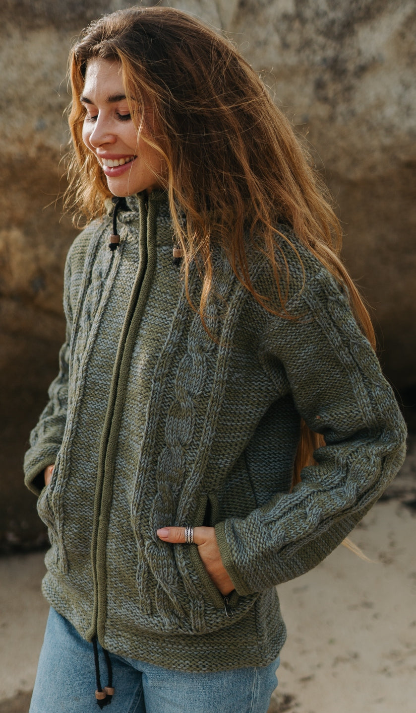 Wool Jacket - Aran - Olive Green/Grey