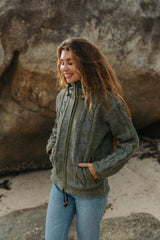 Wool Jacket - Cable Knit Aran - Olive Green