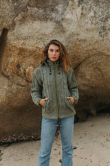 Wool Jacket - Cable Knit Aran - Olive Green