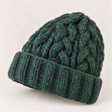 Green & Charcoal Cableknit Wool Hat - Fleece Lined