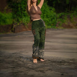 Elephant Print Warm Harem Blanket Pants with Pockets - Green