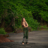 Elephant Print Warm Harem Blanket Pants with Pockets - Green