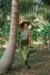 High Crotch Harem Pants - Cute Mandala - Green