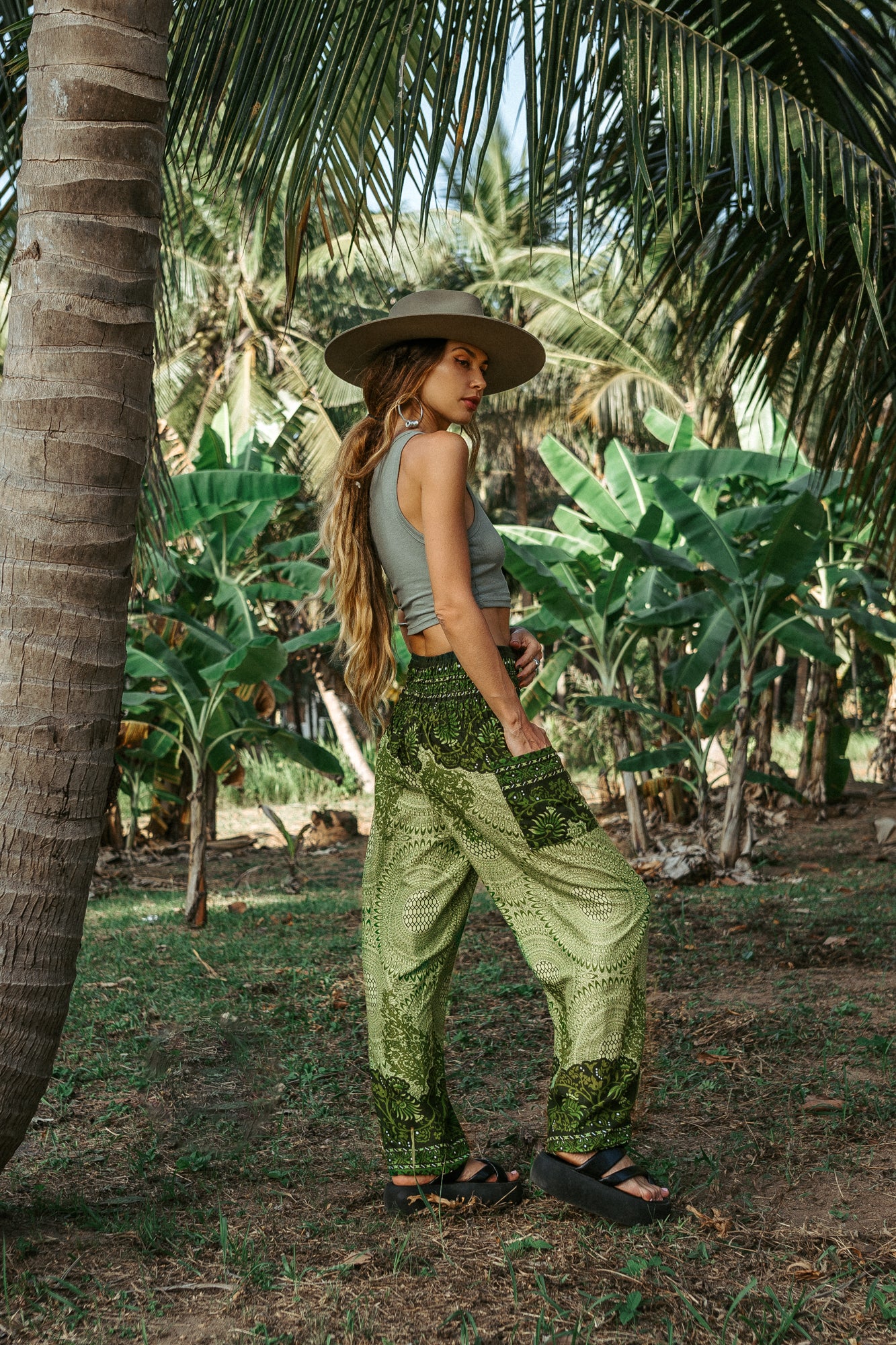 High Crotch Harem Pants - Cute Mandala - Green