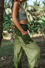 High Crotch Harem Pants - Cute Mandala - Green