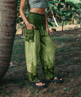 High Crotch Harem Pants - Cute Mandala - Green