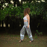 White Mandala High Cut Harem Pants - Green