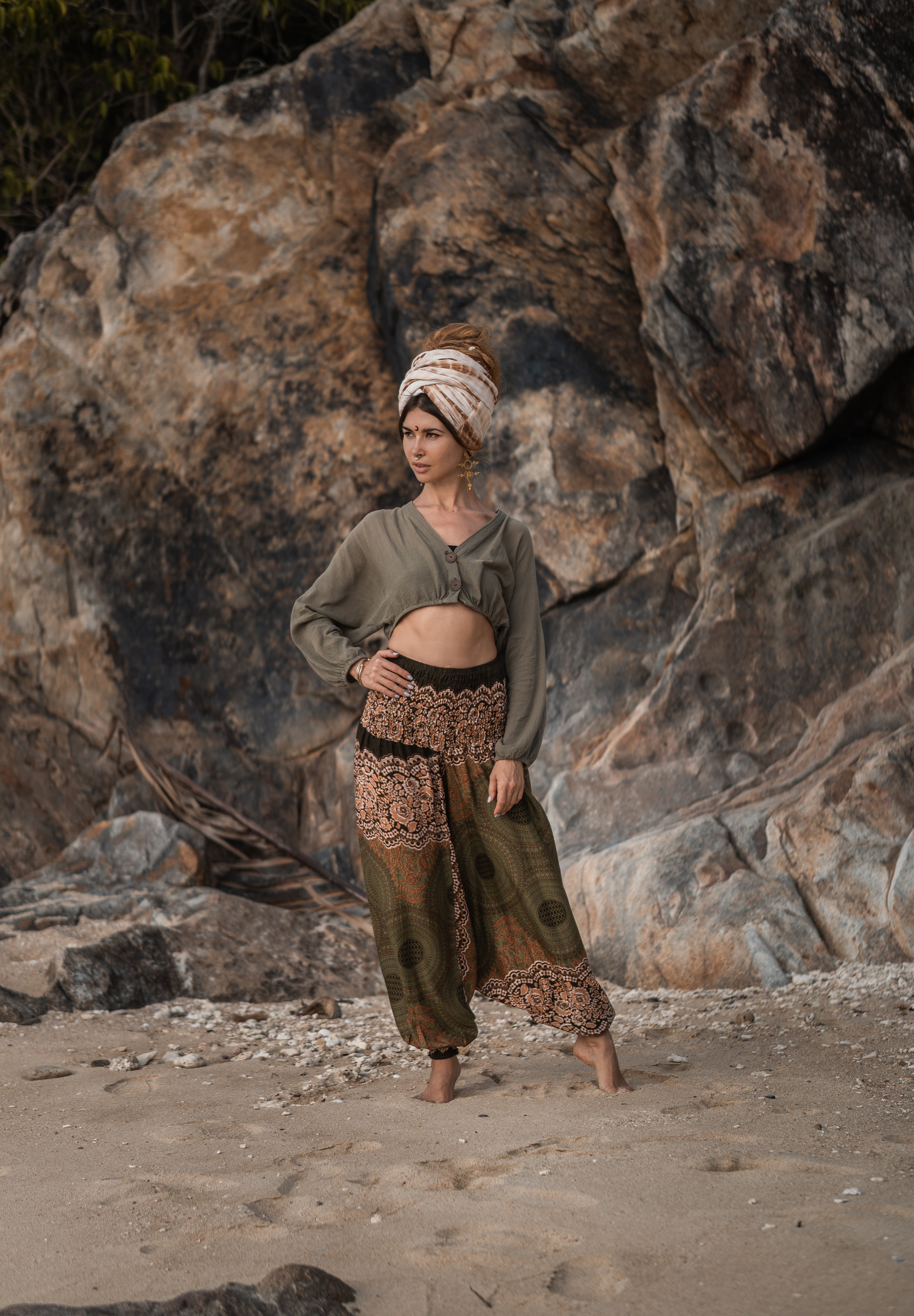 Harem Pants - Mandala Print - Green