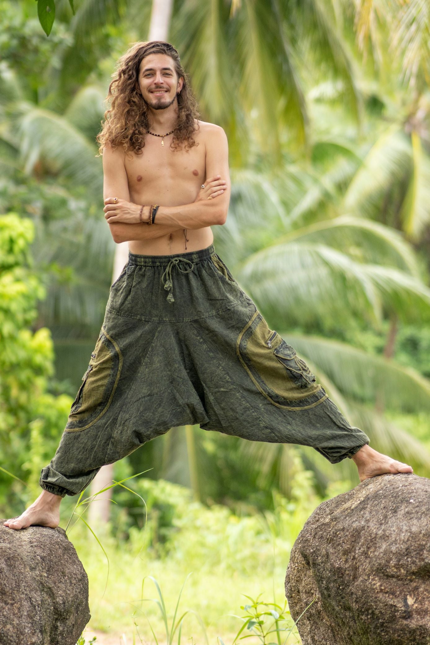 Harem Pants - Stonewashed Swirl Pocket - Green