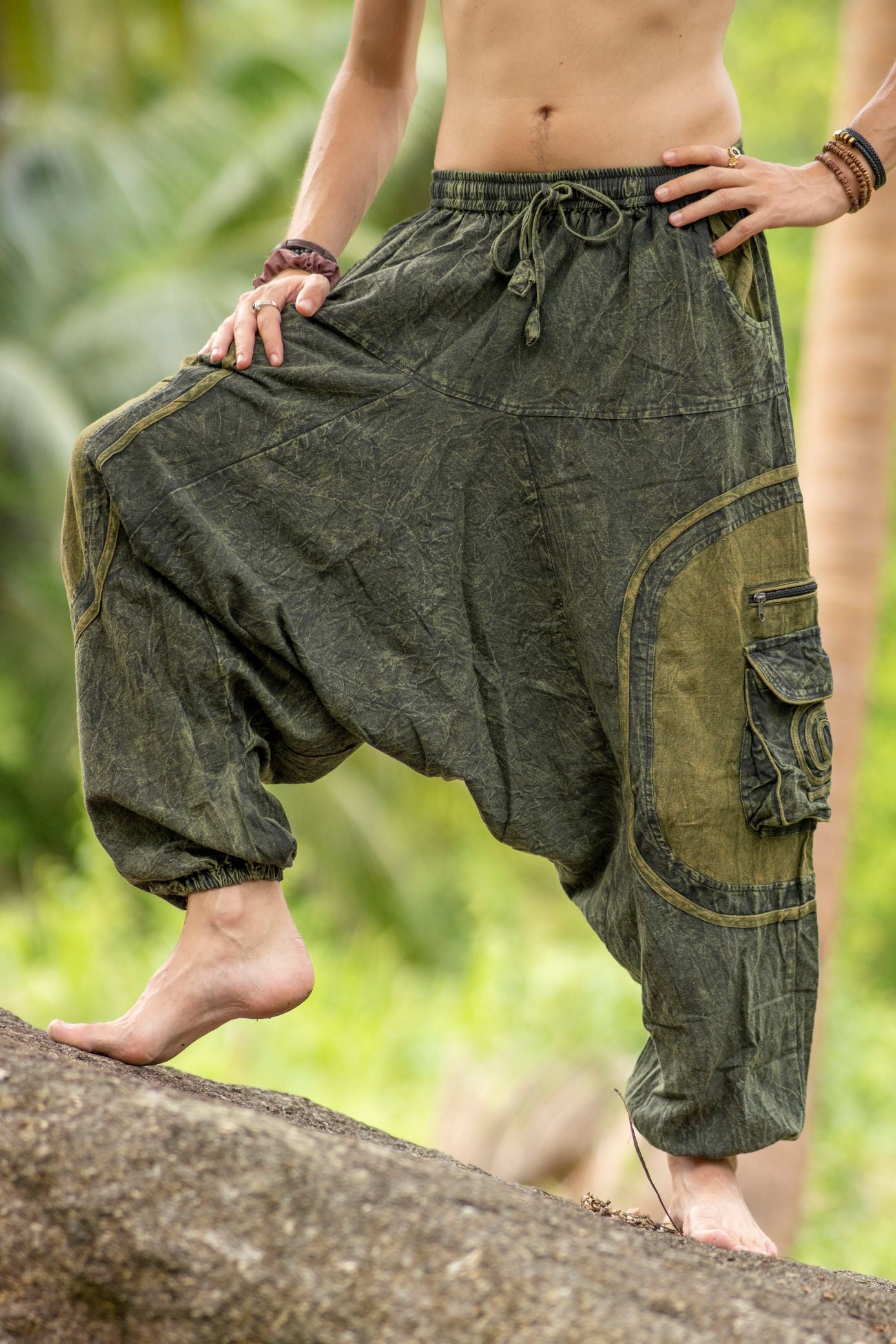 Harem Pants - Stonewashed Swirl Pocket - Green