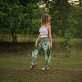 White Peacock Feather High Cut Harem Pants – Green