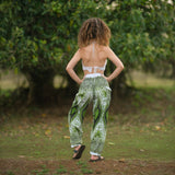 White Peacock Feather High Cut Harem Pants – Green