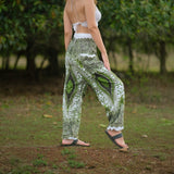 White Peacock Feather High Cut Harem Pants – Green