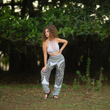 White Mandala High Cut Harem Pants - Green