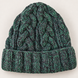 Green & Charcoal Cableknit Wool Hat - Fleece Lined