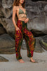 High Crotch Harem Pants - Flame Peacock Feather - Green