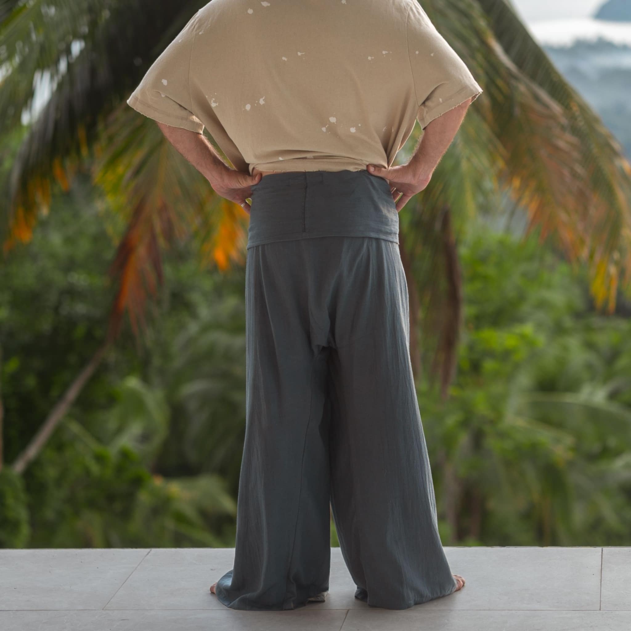 Grey Hemp Cotton Thai Fisherman Pants – Tall Boho Yoga Trousers