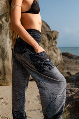 High Crotch Harem Pants - Cute Mandala - Grey