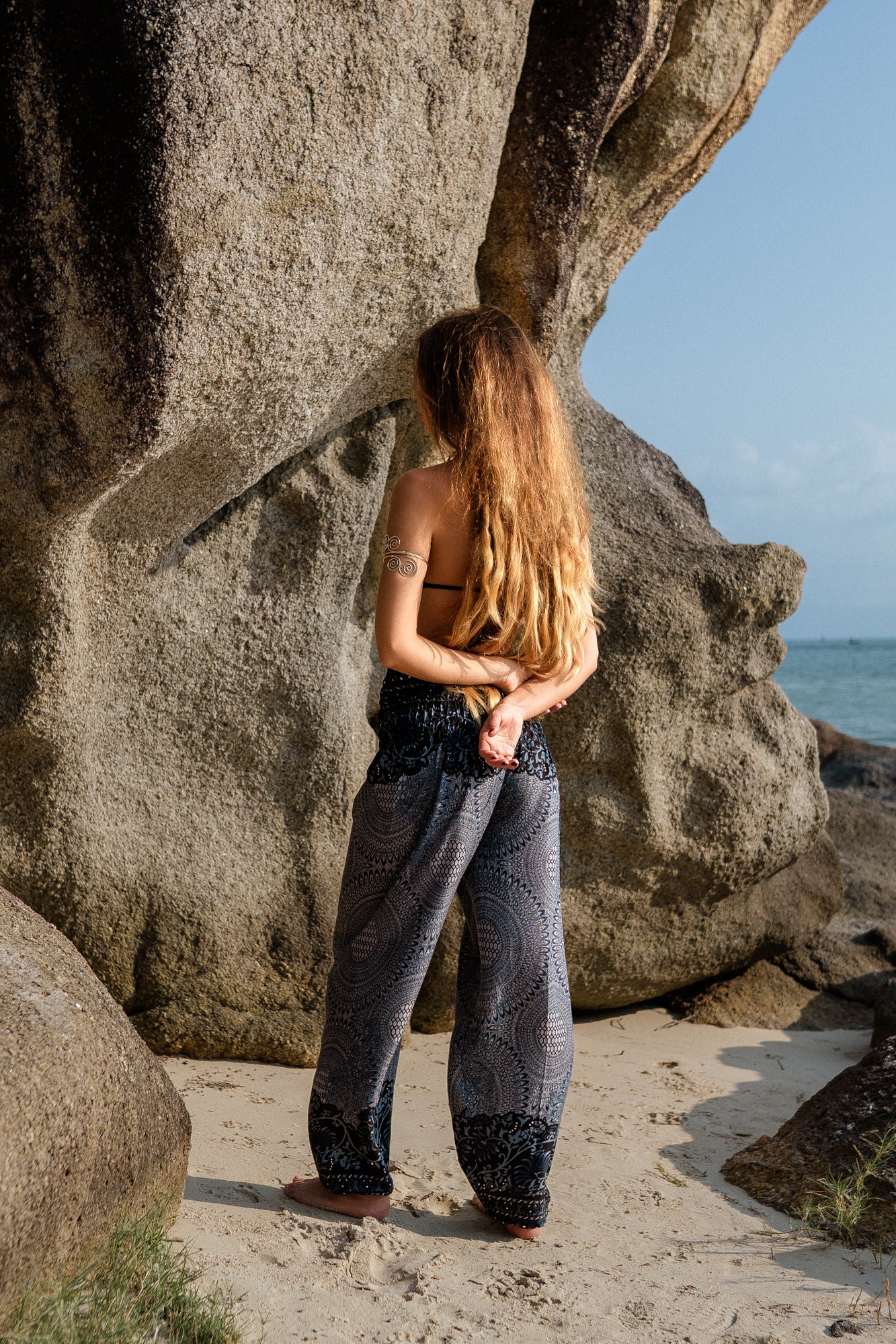 High Crotch Harem Pants - Cute Mandala - Grey