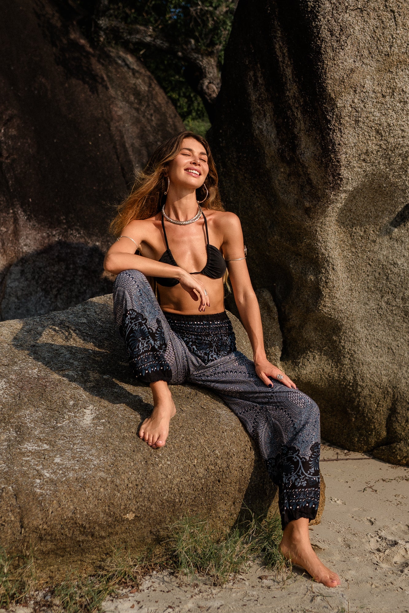 High Crotch Harem Pants - Cute Mandala - Grey