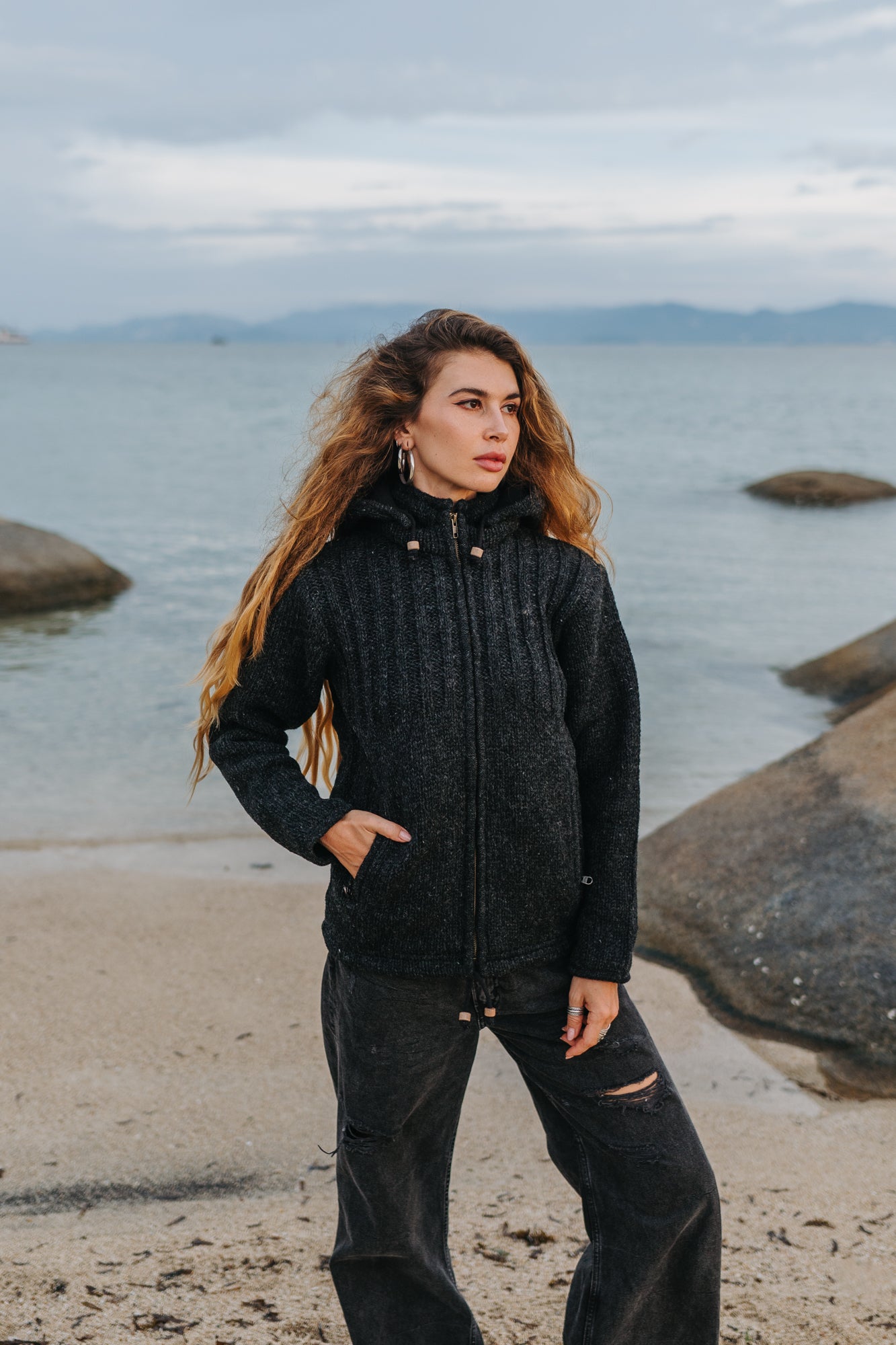 Wool Jacket - Ribbed Top - Charcoal