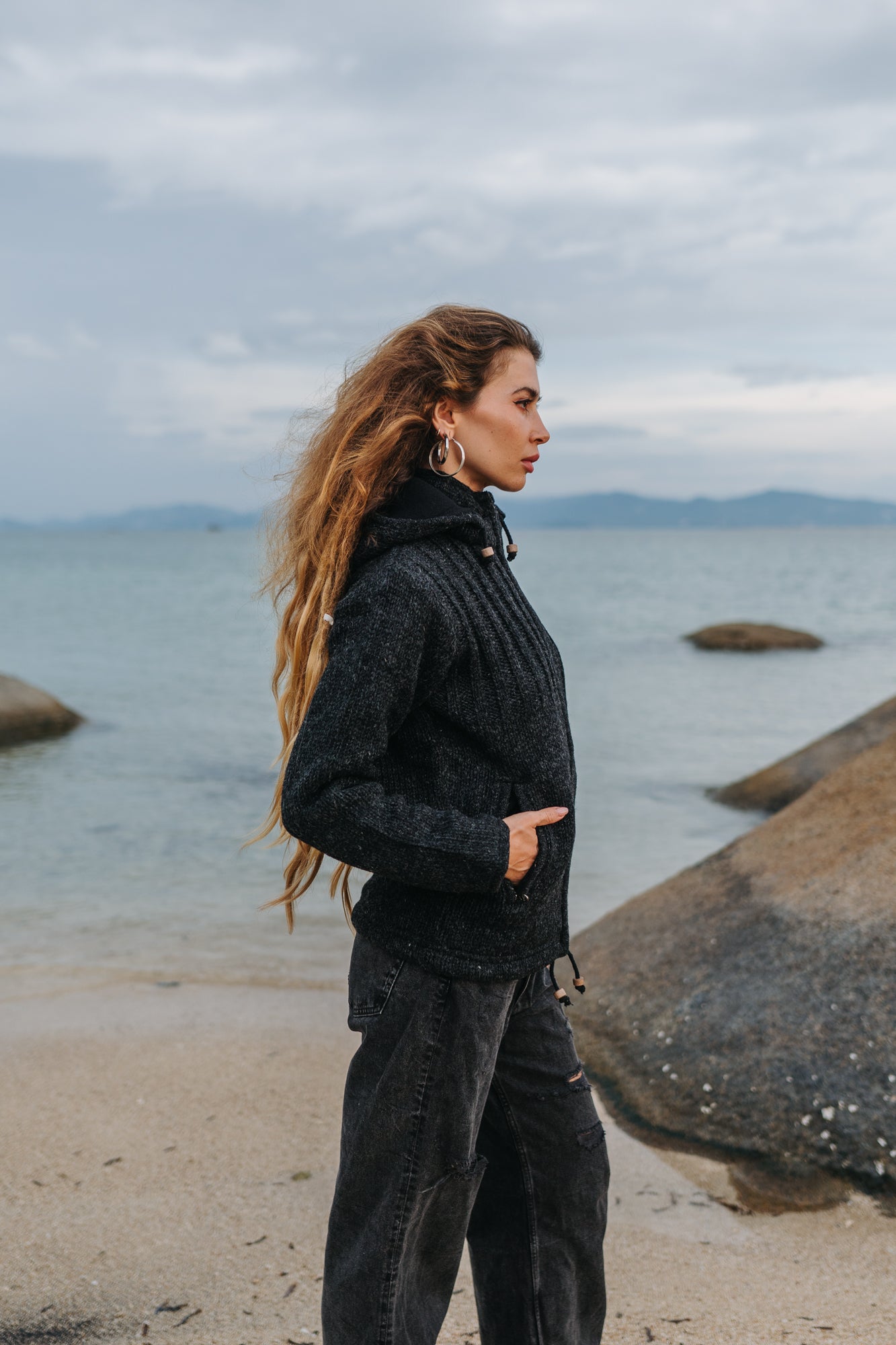 Wool Jacket - Ribbed Top - Charcoal