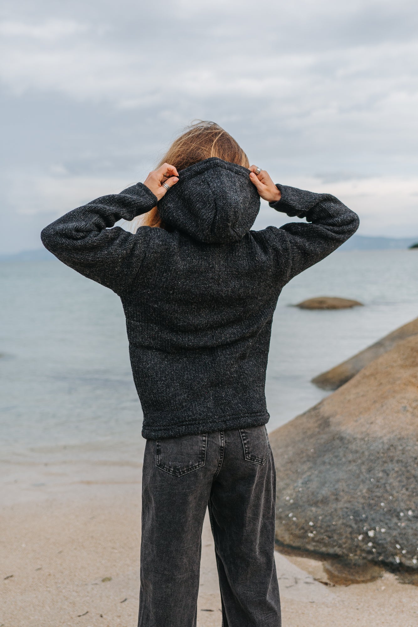 Wool Jacket - Ribbed Top - Charcoal