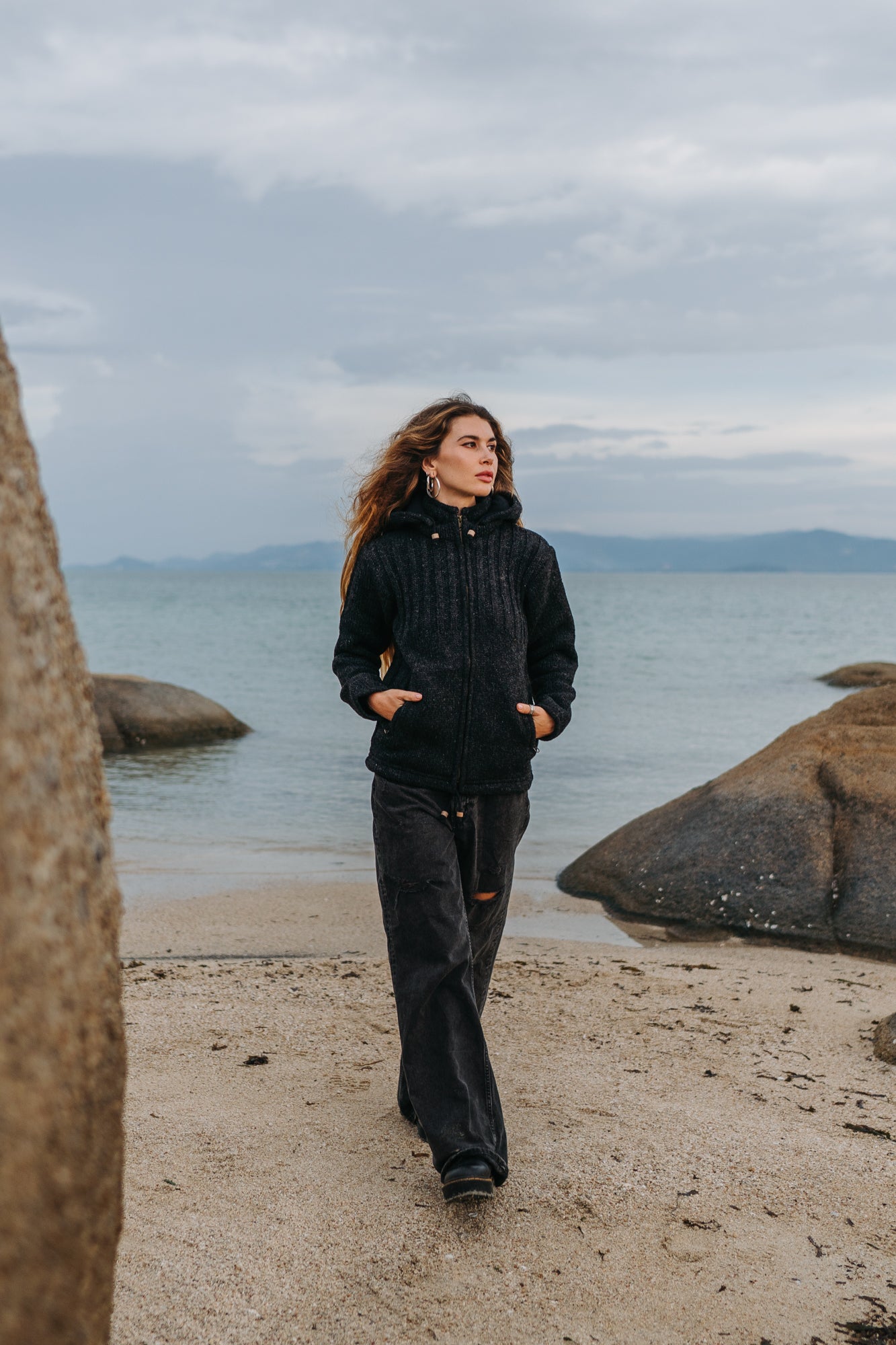 Wool Jacket - Ribbed Top - Charcoal