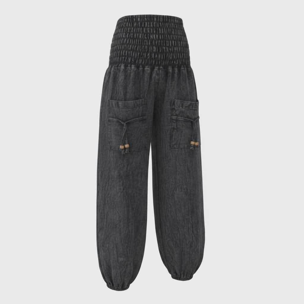 Cotton Stonewashed High Cut Harem Pants - Various Colours