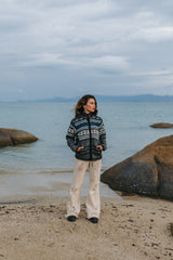 Wool Jacket - Aztec Pattern - Grey/Teal